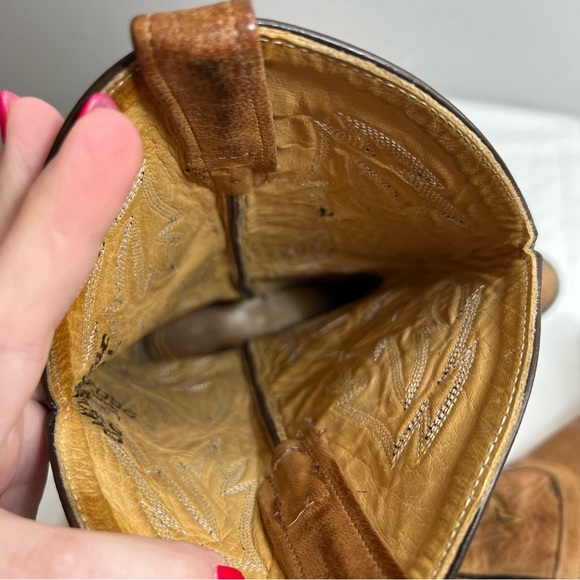 Old West tan brown leather womens cowboy cowgirl boots size 8 - Picture 4 of 12